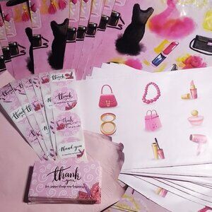 Women's Themed Shipping Supplies! 30 Poly Mailers + 30 TY Cards + 60TY Stickers